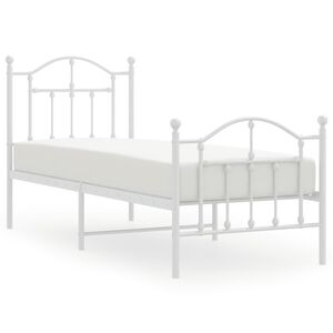 vidaXL gultas rāmis ar galvgali un kājgali, balts metāls, 75x190 cm