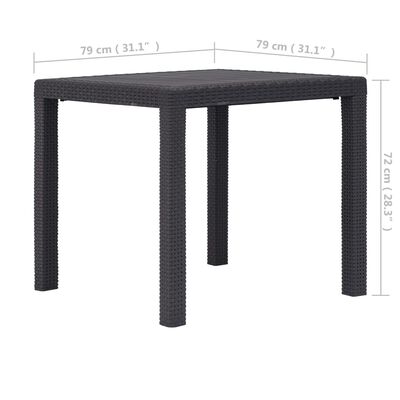 vidaXL dārza galds, brūns, 79x79x72 cm, plastmasa, rotangpalmas raksts