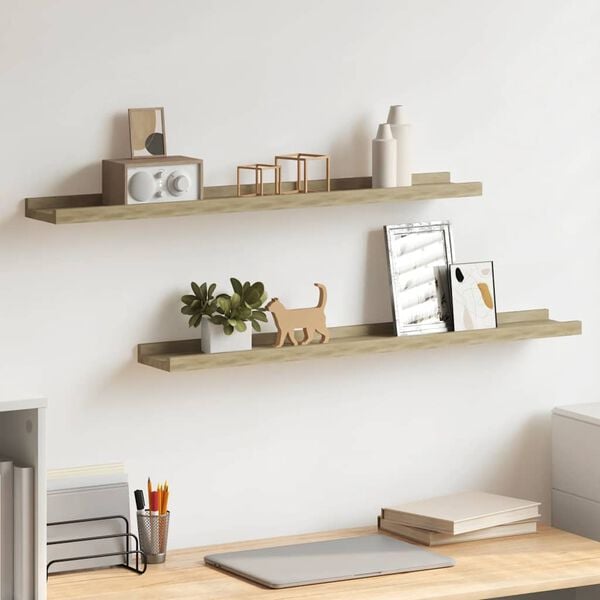 vidaXL sienas plaukti, 2 gab., Sonoma ozols, 80x9x3 cm