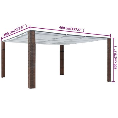 vidaXL dārza nojume ar jumtu, PE rotangpalma, 400x400x200 cm