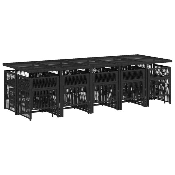 vidaXL 15-daļīgs dārza mēbeļu komplekts ar matračiem, melns PE