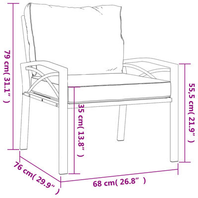 vidaXL dārza krēsls, smilškrāsas matrači, 68x76x79 cm, tērauds