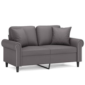 vidaXL divvietīgs dīvāns ar spilveniem, pelēks, 120 cm, mākslīgā āda