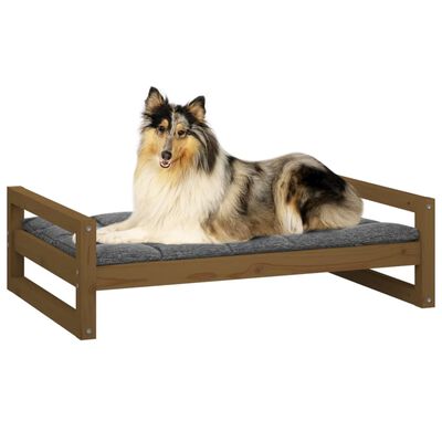 vidaXL suņu gulta, medus brūna, 95,5x65,5x28 cm, priedes masīvkoks
