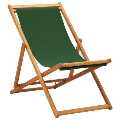 vidaXL saliekams pludmales krēsls, eikalipta koks, zaļš audums