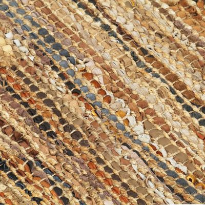 vidaXL Chindi paklājs, 190x280 cm, pīts ar rokām, āda un džuta
