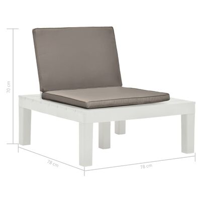 vidaXL dārza atpūtas krēsls ar matračiem, balta plastmasa