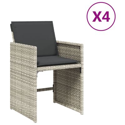 vidaXL dārza krēsli ar matračiem, 4 gab., gaiši pelēka PE rotangpalma