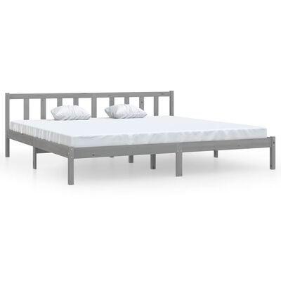 vidaXL gultas rāmis, pelēks, priedes masīvkoks, 180x200 cm, divvietīgs