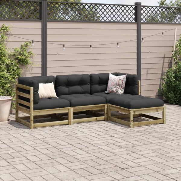 vidaXL 4-daļīgs dārza dīvānu komplekts matrači impregnēts priedes koks