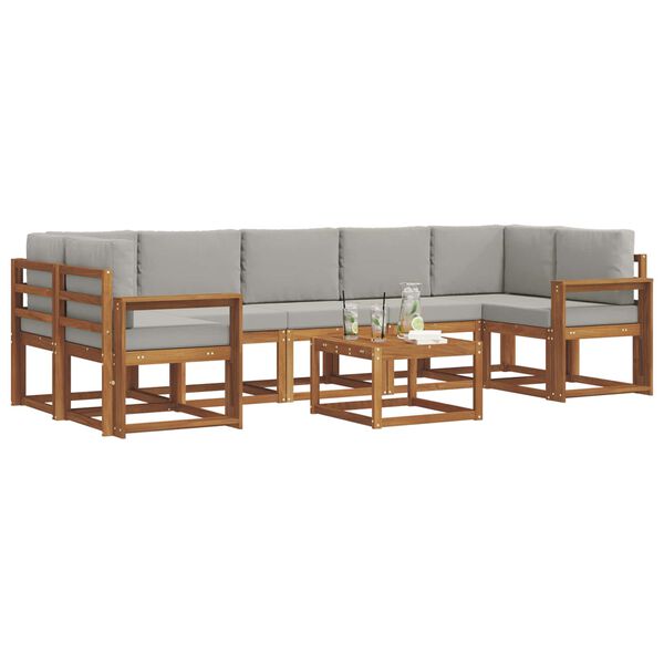 vidaXL Āra dīvānu komplekts ar spilvenu 8 pcs Dabīgs un gai&scaron;i pelēks