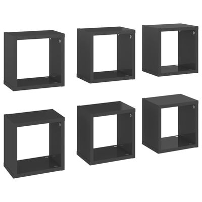 vidaXL kuba formas sienas plaukti, 6 gab., 22x15x22 cm, spīdīgi pelēki