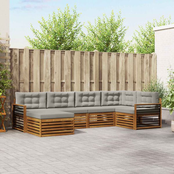 vidaXL Āra dīvānu komplekts ar spilvenu 6 pcs Dabīgs un gai&scaron;i pelēks