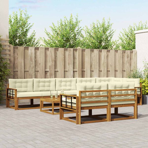 vidaXL Āra dīvānu komplekts ar spilvenu 9 pcs Dabisks un krējuma