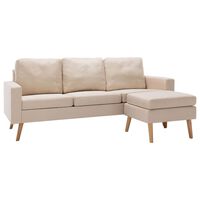 vidaXL trīsvietīgs dīvāns ar kājsoliņu, krēmkrāsas audums