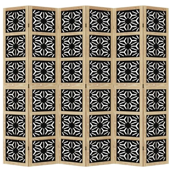vidaXL 6-paneļu istabas aizslietnis, brūns un melns, masīvkoks