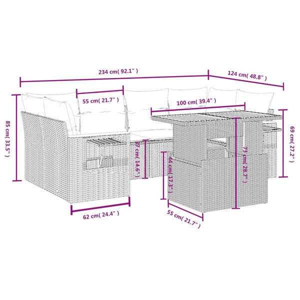 vidaXL 7-daļīgs dārza dīvāna komplekts ar matračiem, melna PE