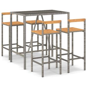 vidaXL 5-daļīgs dārza bāra mēbeļu komplekts, PE rotangpalma, akācija