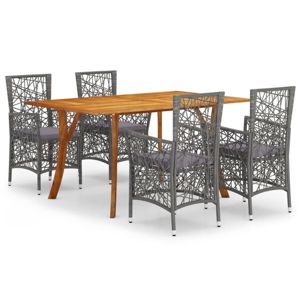 vidaXL 5-daļīgs dārza mēbeļu komplekts, pelēks