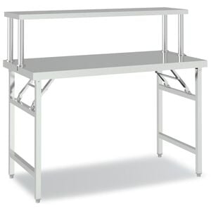 vidaXL virtuves darba galds ar plauktu, 120x60x115 cm, tērauds