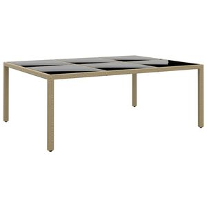 vidaXL dārza galds, 200x150x75 cm, rūdīts stikls, bē&scaron;a PE rotangpalma