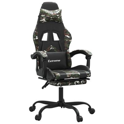 vidaXL datorkrēsls ar kāju balstu, melna un kamuflāžas mākslīgā āda