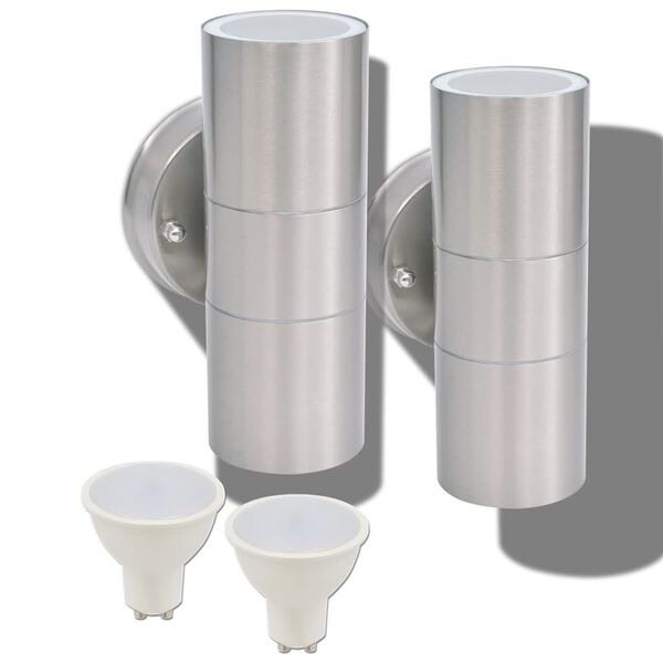 vidaXL āra LED sienas lampa, divvirzienu, 2 gab., nerūsējo&scaron;ais tērauds