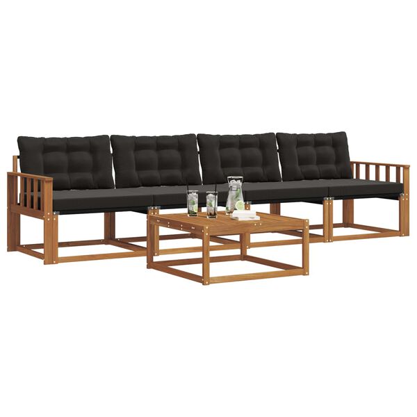 vidaXL Āra dīvānu komplekts ar spilvenu 5 pcs Dabīgs un melns