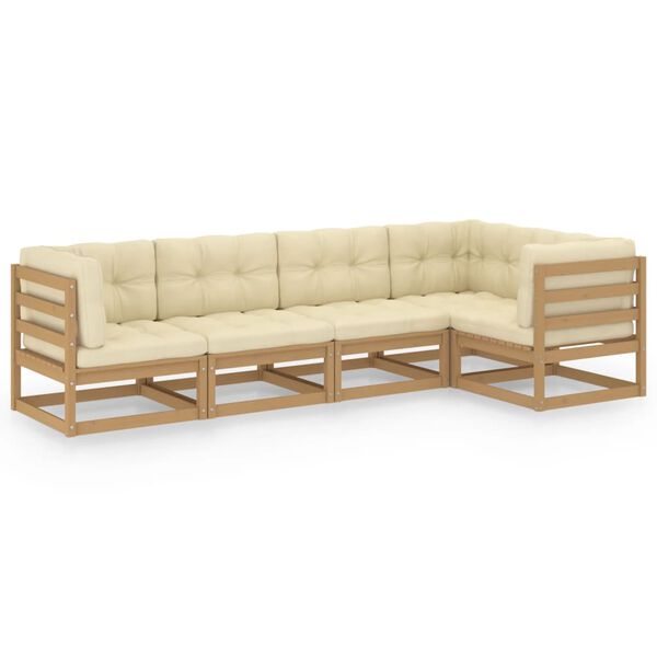 vidaXL 5-daļīgs dārza atpūtas mēbeļu komplekts ar matračiem, priede