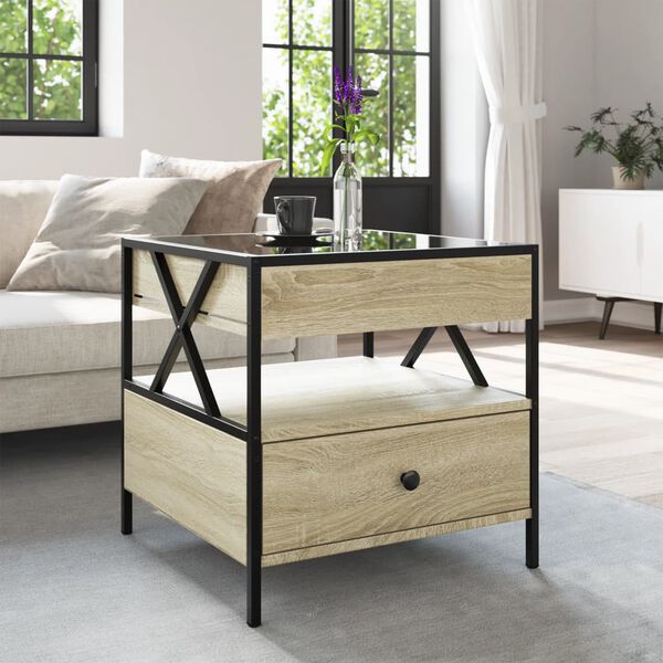 vidaXL kafijas galdiņš ar LED, ozola krāsa, 50x50x51 cm