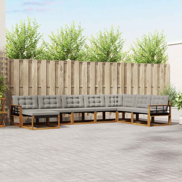 vidaXL Āra dīvānu komplekts ar spilvenu 8 pcs Dabīgs un gai&scaron;i pelēks