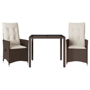 vidaXL 3-daļīgs bistro mēbeļu komplekts, matrači, brūna PE rotangpalma