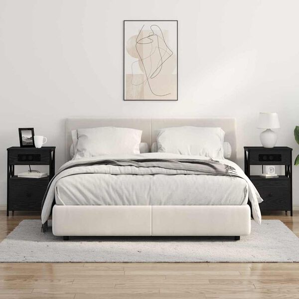 vidaXL Nakts skapītis Melns ozolkoks 40 x 31 x 60 cm Inženierijas koks