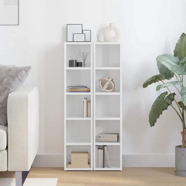 vidaXL CD plaukti, 2 gab., 21x16x93,5 cm, spīdīgi balti, skaidu plātne