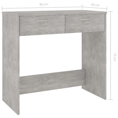 vidaXL rakstāmgalds, betonpelēks, 80x40x75 cm, skaidu plāksne