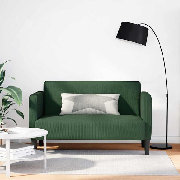 vidaXL Loveseat dīvāns, tumši zaļš, 109 cm, velveta audums