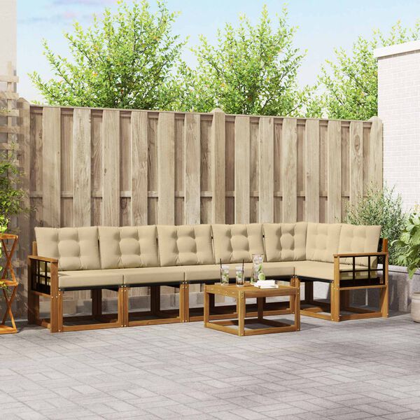 vidaXL Āra dīvānu komplekts ar spilvenu 7 pcs Dabisks un bē&scaron;s