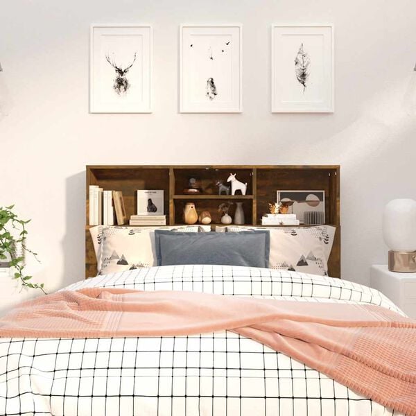 vidaXL gultas galvgalis ar plauktu, ozolkoka krāsa, 120x19x103,5 cm