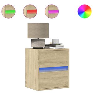 vidaXL sienas naktsskapī&scaron;i ar LED apgaismojumu, 2 gab., ozola krāsa