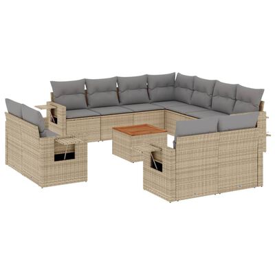 vidaXL 12-daļīgs dārza dīvāna komplekts, matrači, bēša PE rotangpalma