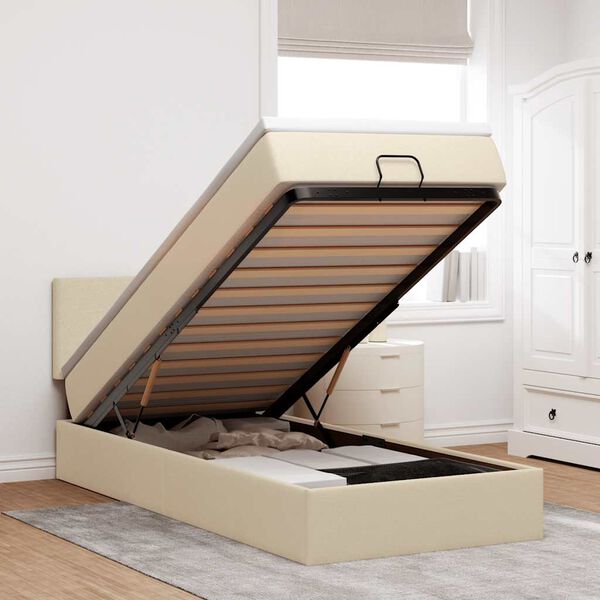 vidaXL Osmaņu gultas rāmis ar matrača krēma 90x190 cm audums