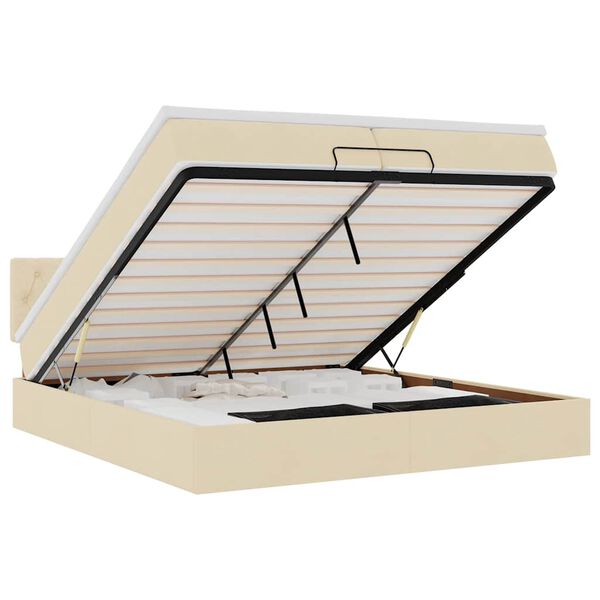 vidaXL Osmaņu gultas rāmis ar matrača krēmkrāsas 200x200 cm audums