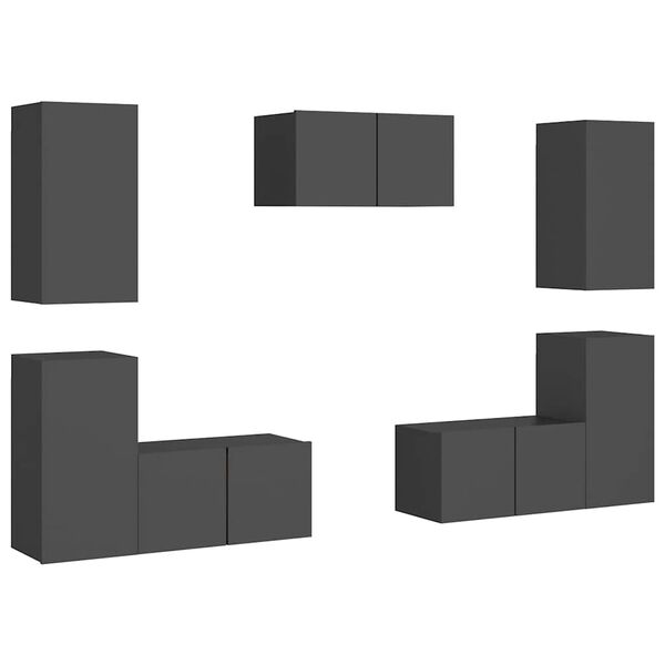 vidaXL 7-daļīgs TV skapī&scaron;u komplekts, pelēks, inženierijas koks
