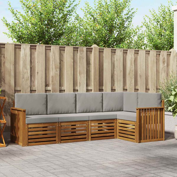 vidaXL Dīvāna komplekti ar spilvenu 5 pcs Dabīgs un gai&scaron;i pelēks