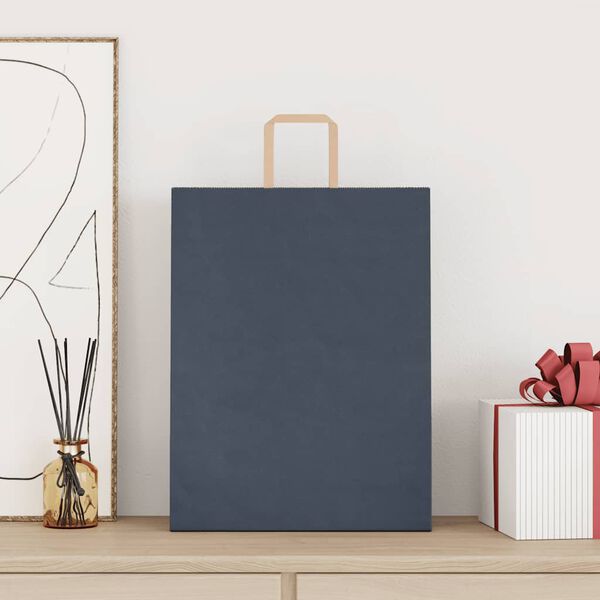 vidaXL papīra maisiņi 250 gab. ar rokturiem, zili, 32x12x42 cm