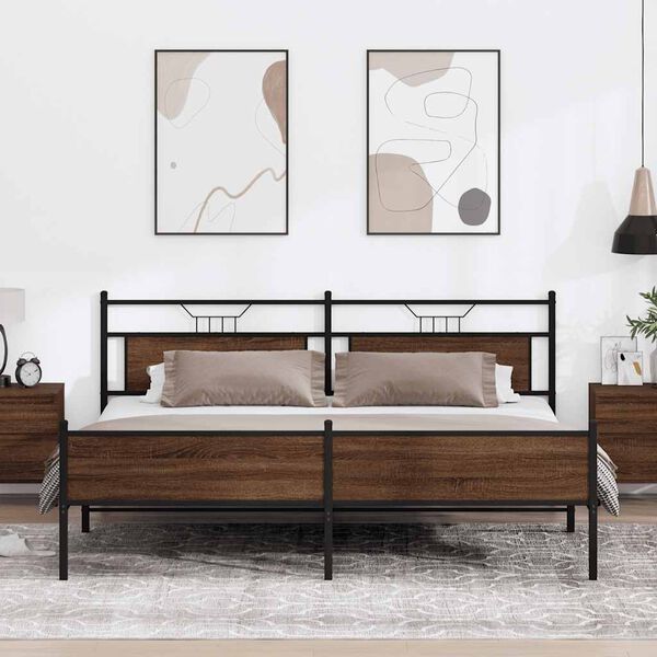 vidaXL gultas rāmis bez matrača, metāls, 193x201 cm, ozolkoka krāsa