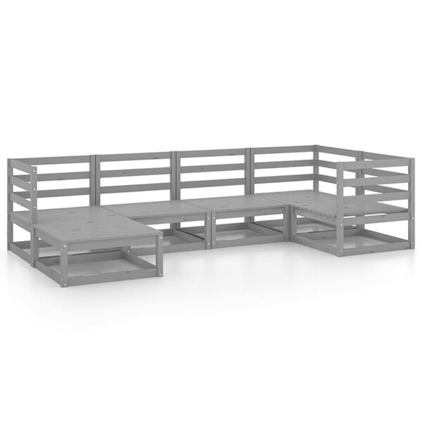 vidaXL 6-daļīgs dārza atpūtas mēbeļu komplekts, pelēks priedes koks