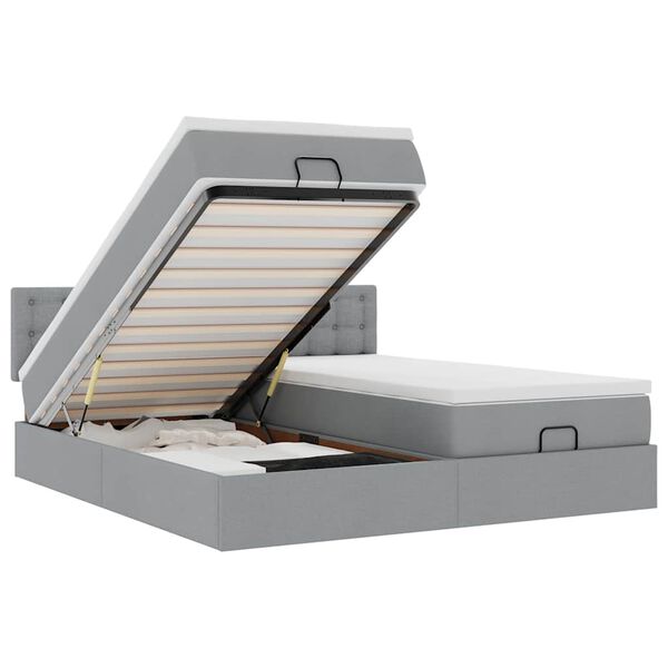 vidaXL Osmaņu gultas rāmis ar matračiem gai&scaron;i pelēks 180x200cm audums