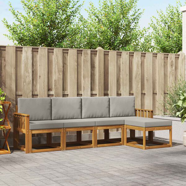 vidaXL Āra dīvānu komplekts ar spilvenu 5 pcs Dabīgs un gai&scaron;i pelēks