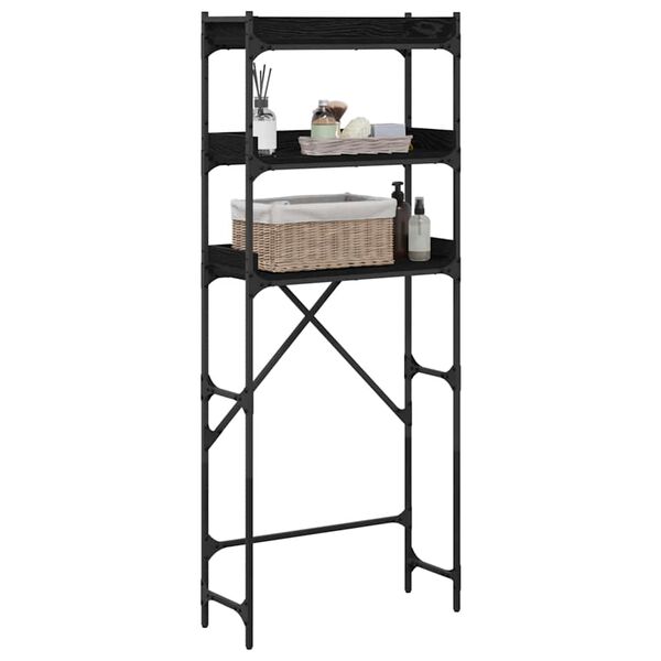 vidaXL Veļas ma&scaron;īnas plaukts ar plauktu Melnais 0aks 67 x 25 x 163 cm